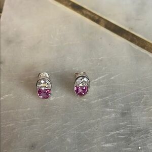 Elegant Pink and Silver Stud Earrings